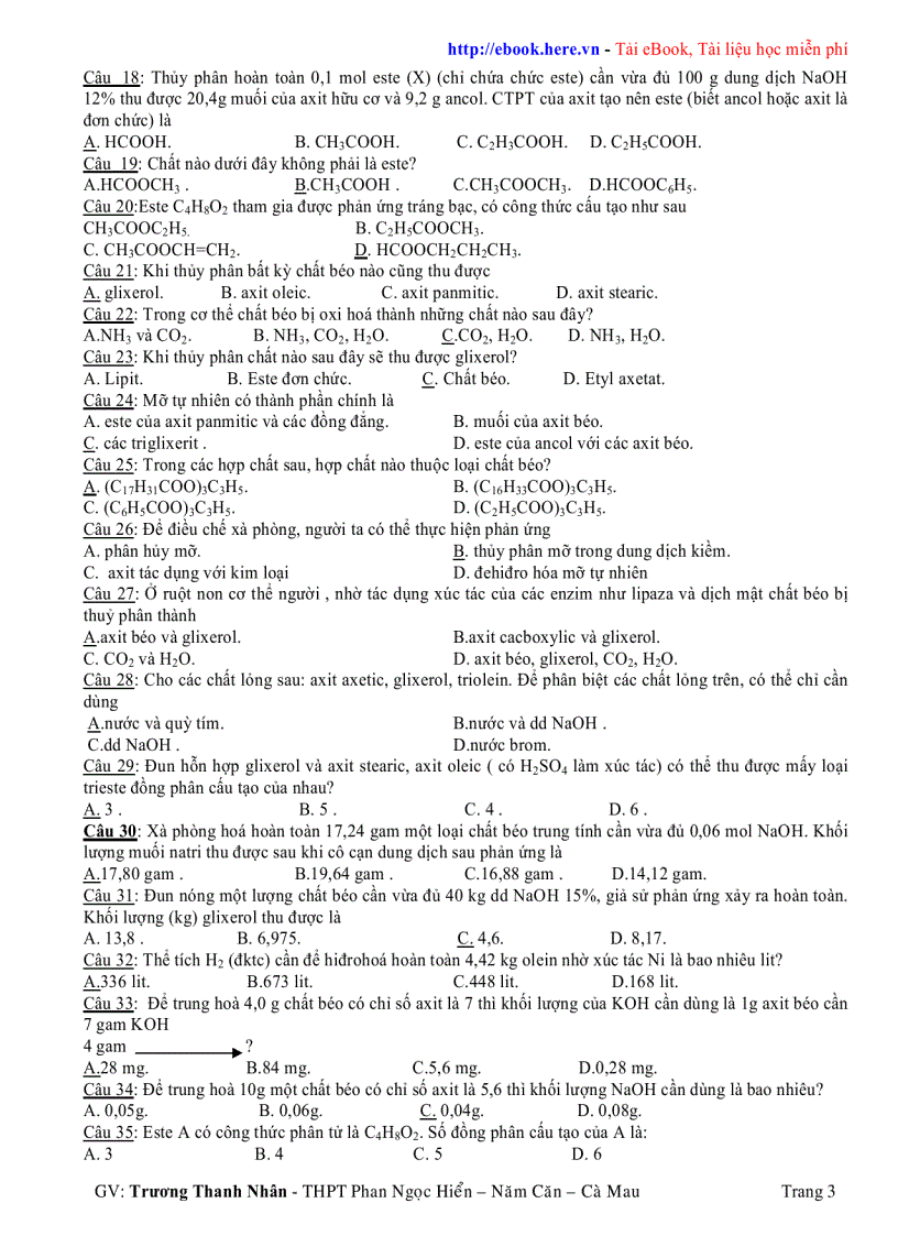 image for page Tài Liệu Ôn thi Tốt nghiệp HÓA HỌC 12 THPT Phan Ngọc Hiển