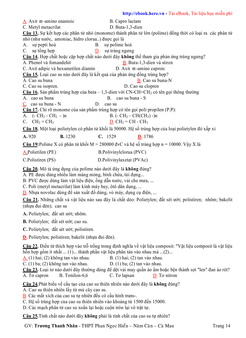 image for page Tài Liệu Ôn thi Tốt nghiệp HÓA HỌC 12 THPT Phan Ngọc Hiển