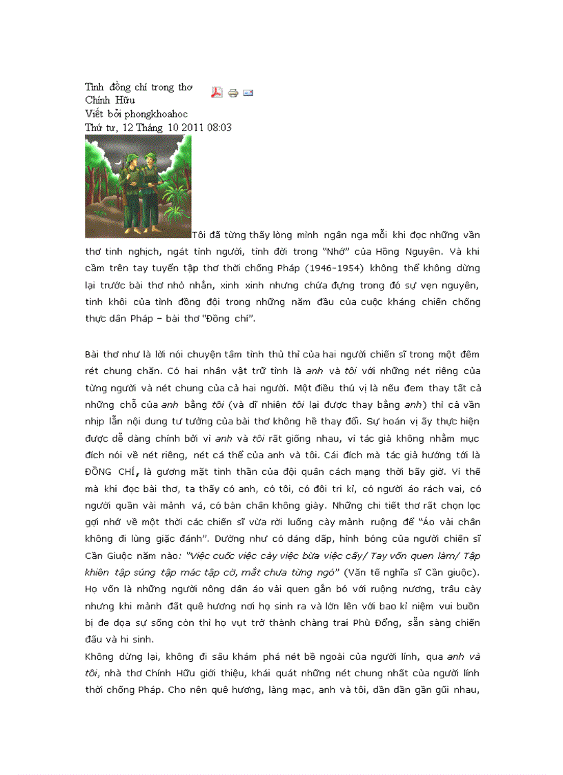 image for page Tình đồng chí trong thơ Chính Hữu