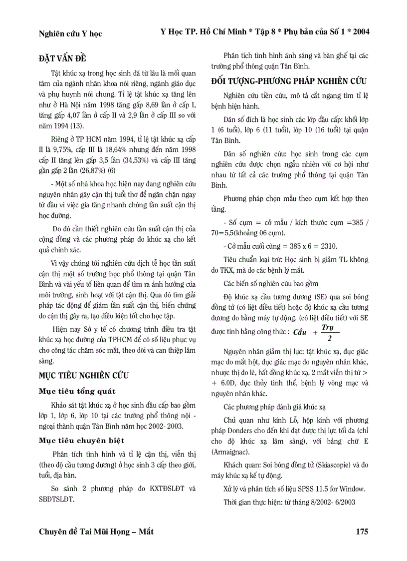 image for page Kết quả nghiên cứu tật khúc xạ học đường tại quận Tân Bình thành phố Hồ Chí Minh Việt Nam