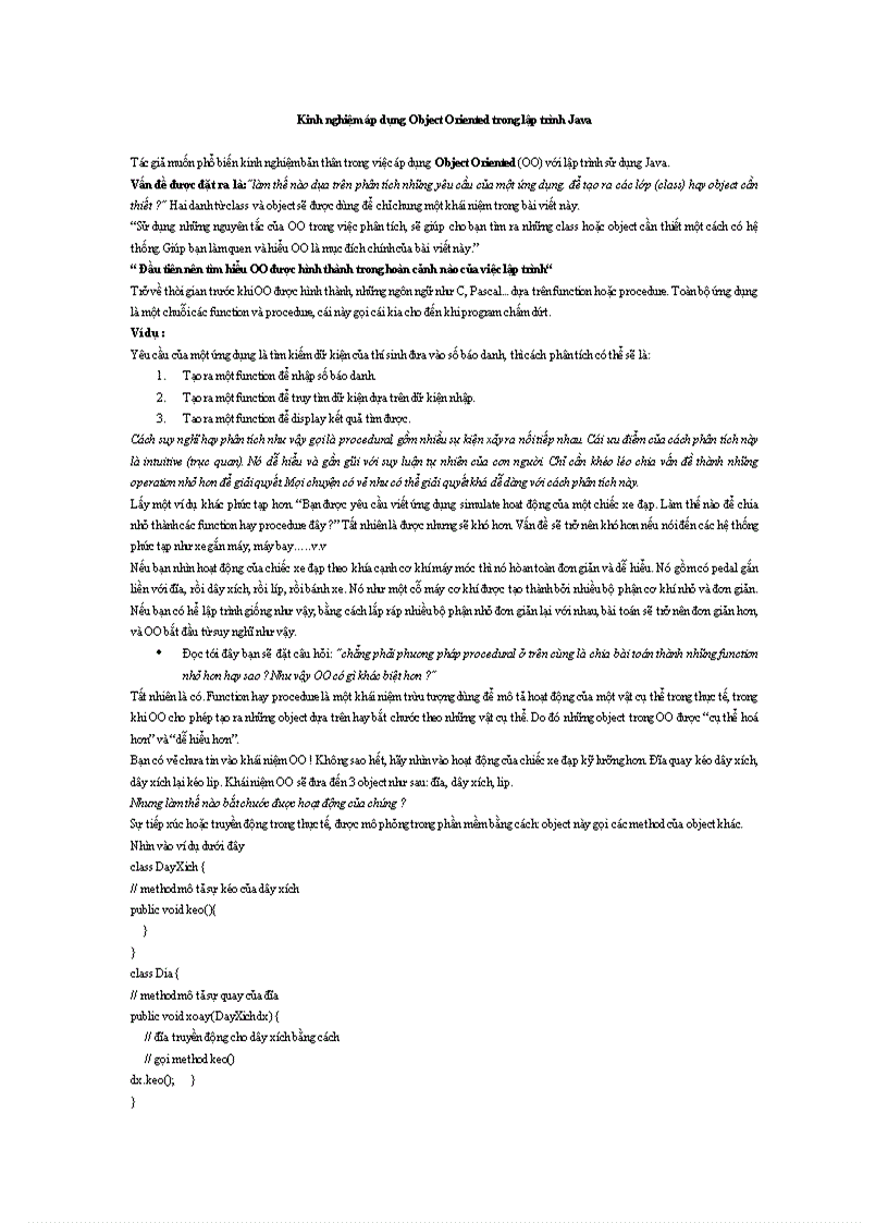 image for page Kinh nghiệm áp dụng Object Oriented trong lập trình Java