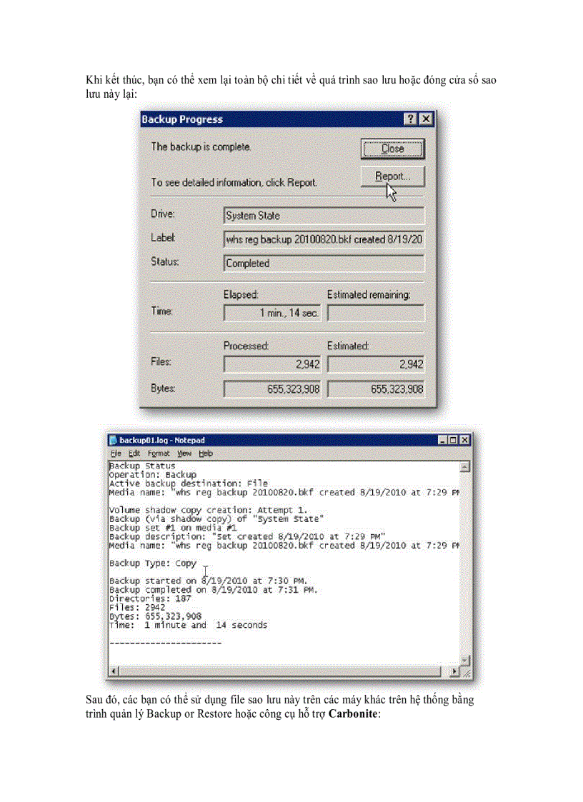 image for page Sao lưu toàn bộ tình trạng hiện thời của Windows Home Server