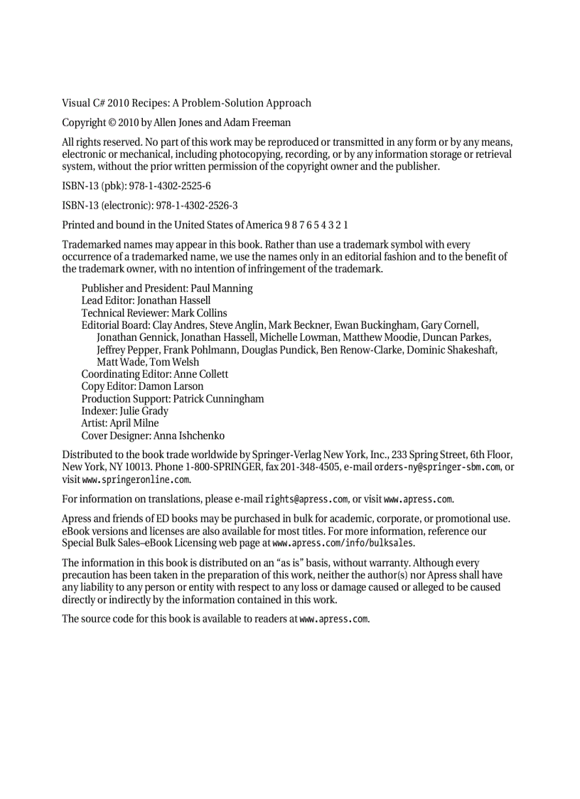 image for page Visual C 2010 Recipes A Problem Solution Approach