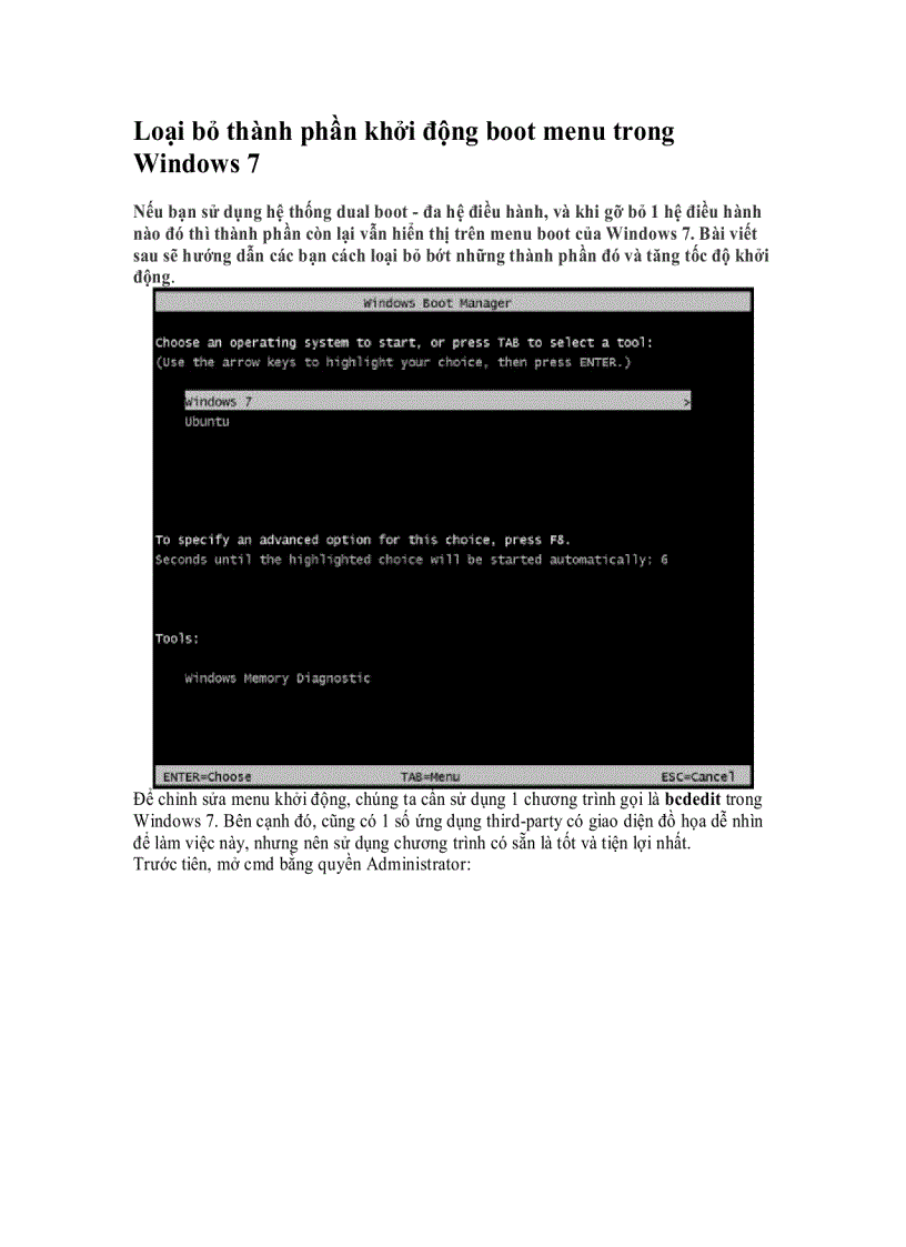 image for page Loại bỏ thành phần khởi động boot menu trong Windows 7