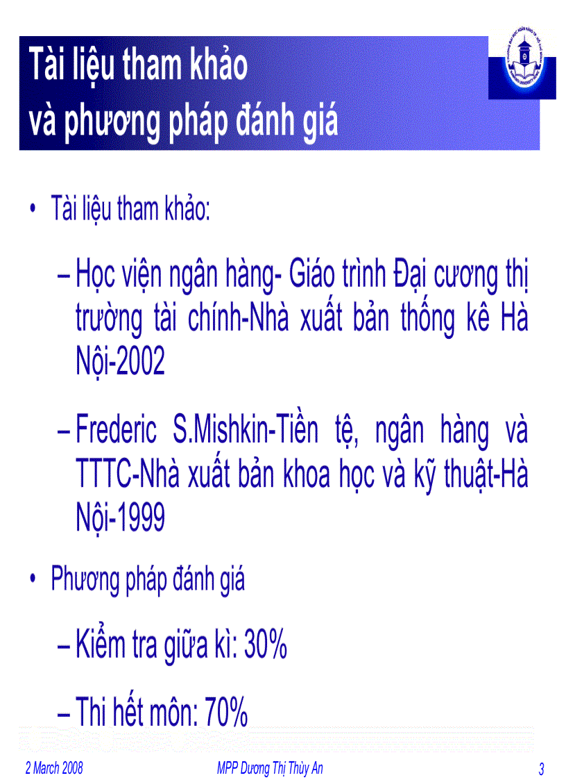 Tham khảo sơ bộ về Thị trường tài chính và các định chế tài chính