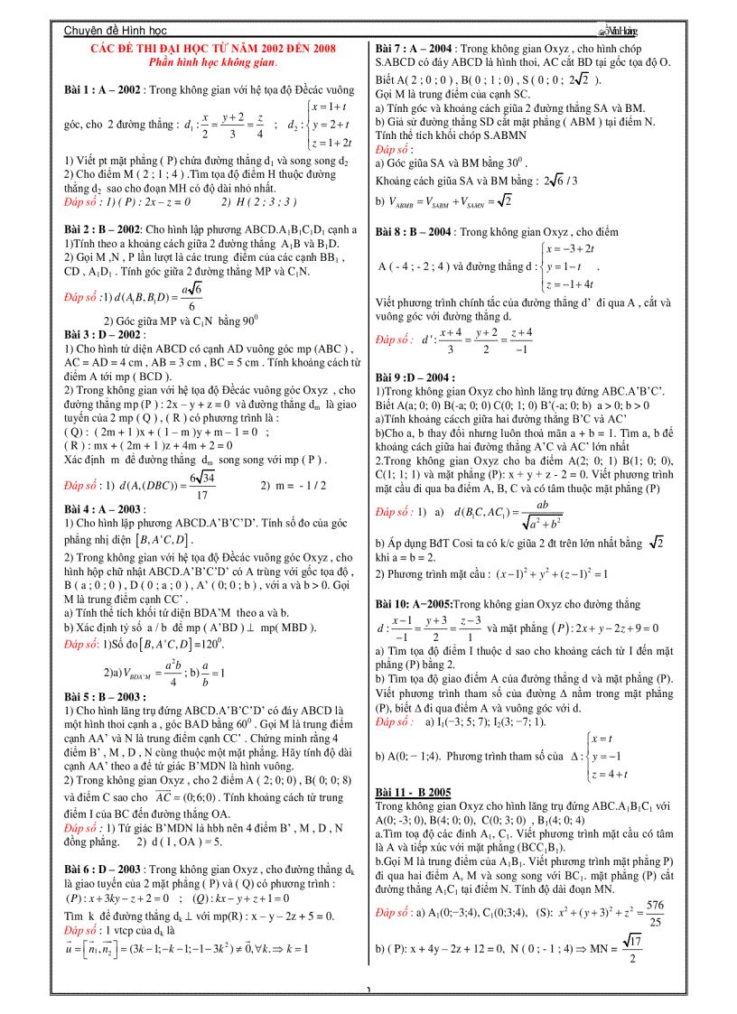 image for page Chuyên Đề Luyện Thi Đại Học Phần Hình Học Thầy Hồ Văn Hoàng