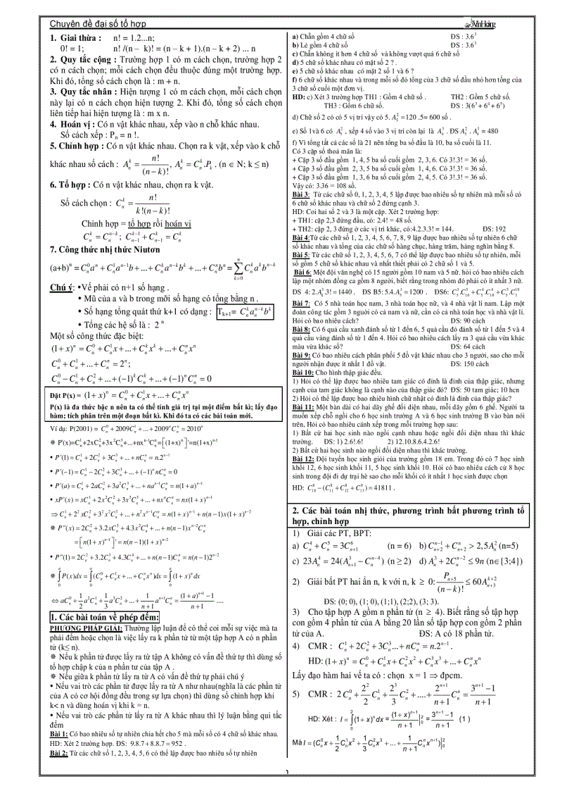 image for page Chuyên Đề Luyện Thi Đại Học Phần Giải Tích Tổ Hợp Thầy Hồ Văn Hoàng