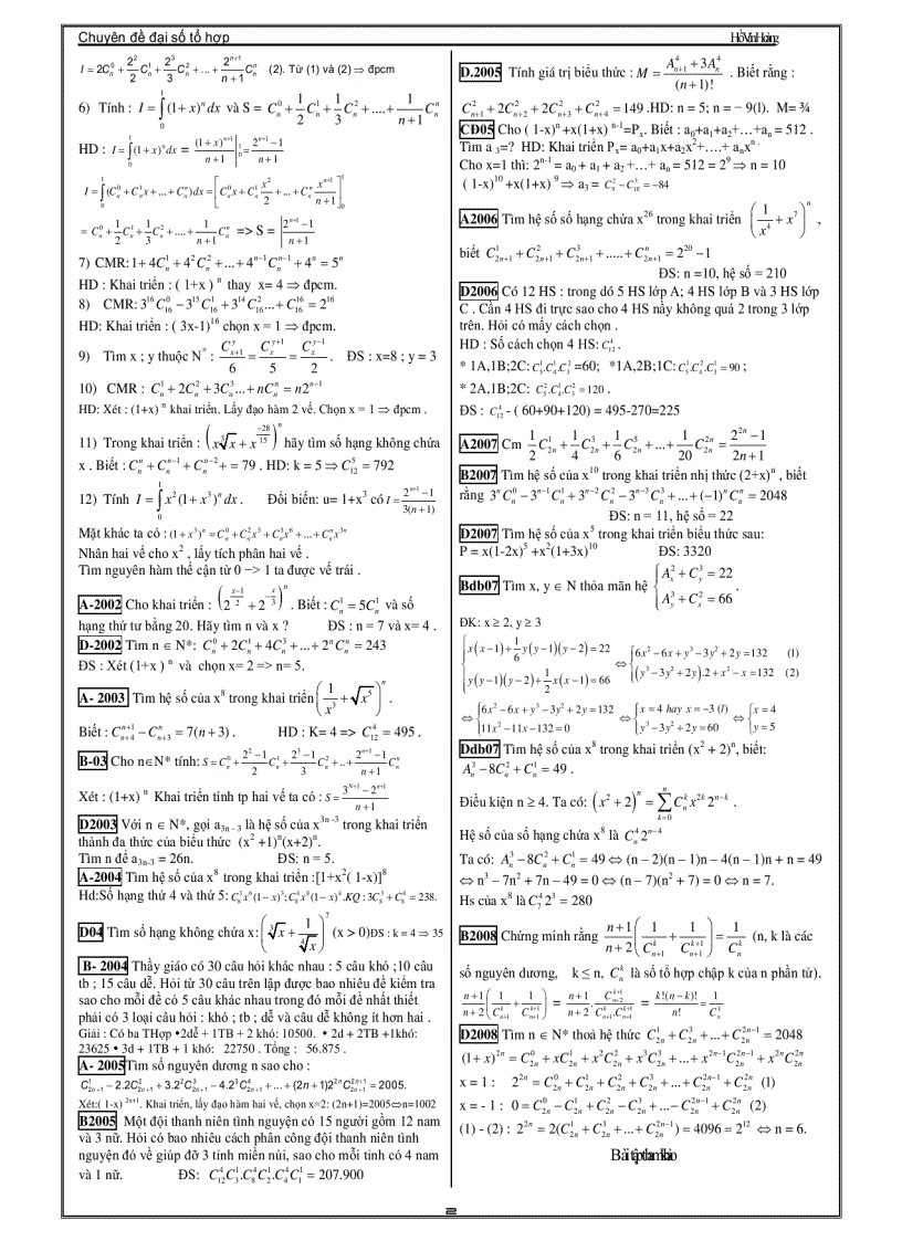 image for page Chuyên Đề Luyện Thi Đại Học Phần Giải Tích Tổ Hợp Thầy Hồ Văn Hoàng