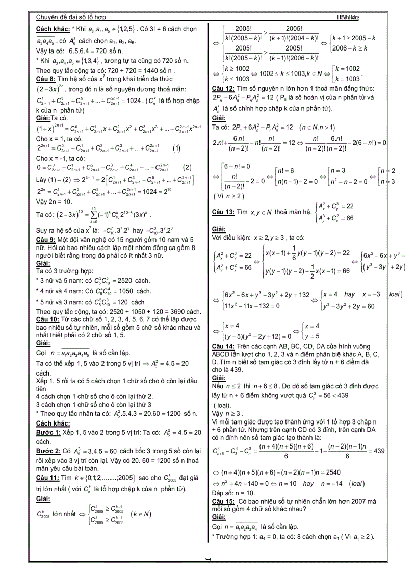 image for page Chuyên Đề Luyện Thi Đại Học Phần Giải Tích Tổ Hợp Thầy Hồ Văn Hoàng