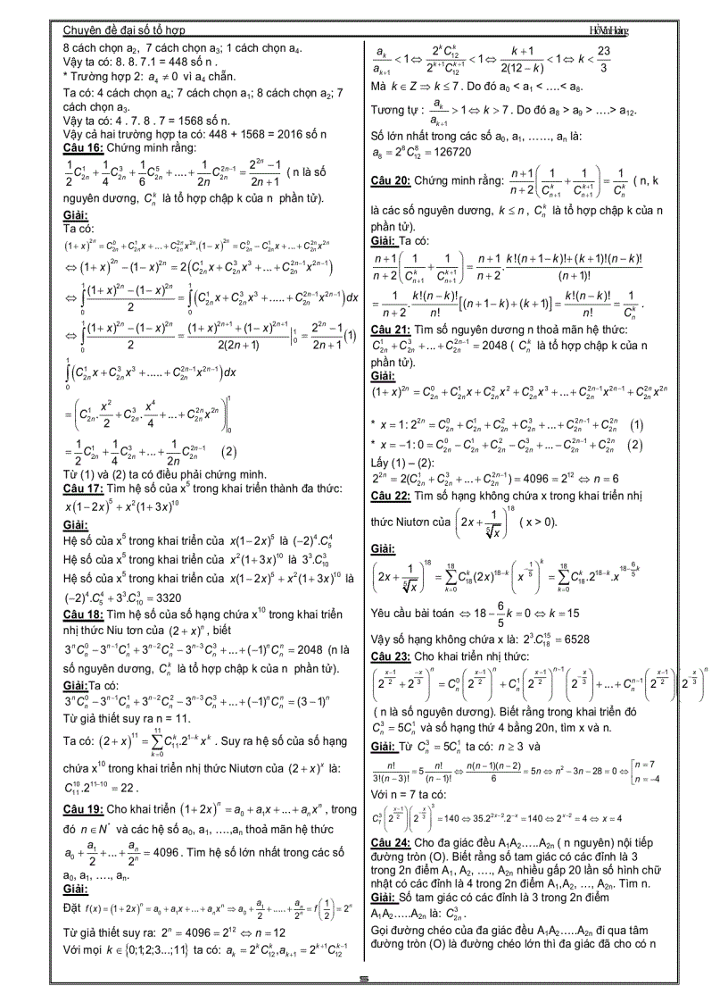 image for page Chuyên Đề Luyện Thi Đại Học Phần Giải Tích Tổ Hợp Thầy Hồ Văn Hoàng