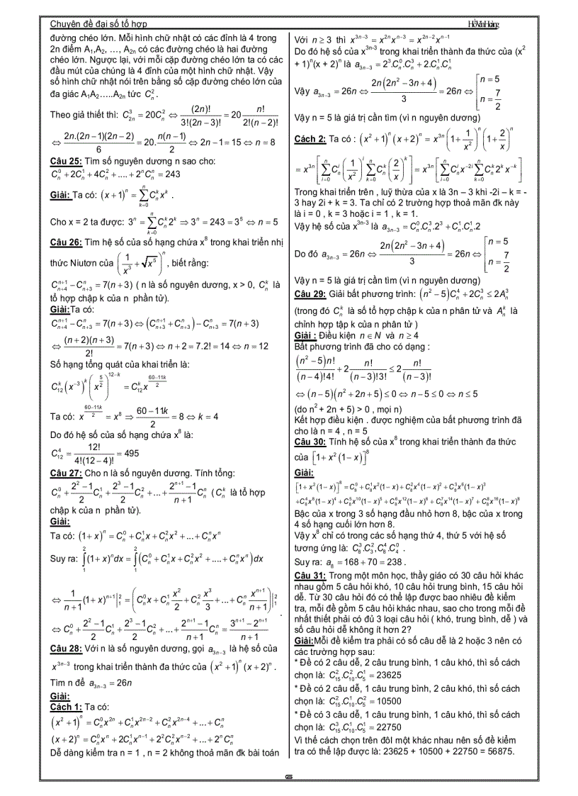 image for page Chuyên Đề Luyện Thi Đại Học Phần Giải Tích Tổ Hợp Thầy Hồ Văn Hoàng