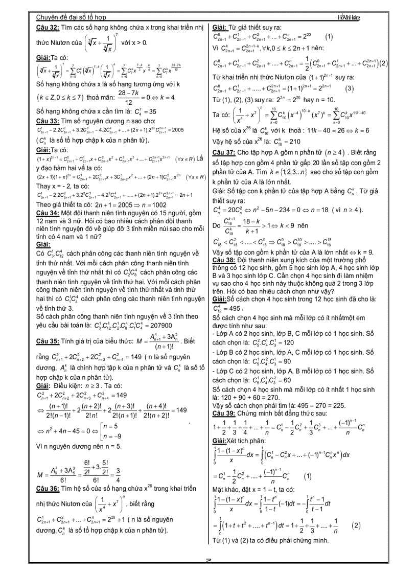 image for page Chuyên Đề Luyện Thi Đại Học Phần Giải Tích Tổ Hợp Thầy Hồ Văn Hoàng
