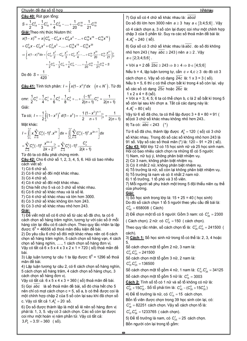 image for page Chuyên Đề Luyện Thi Đại Học Phần Giải Tích Tổ Hợp Thầy Hồ Văn Hoàng