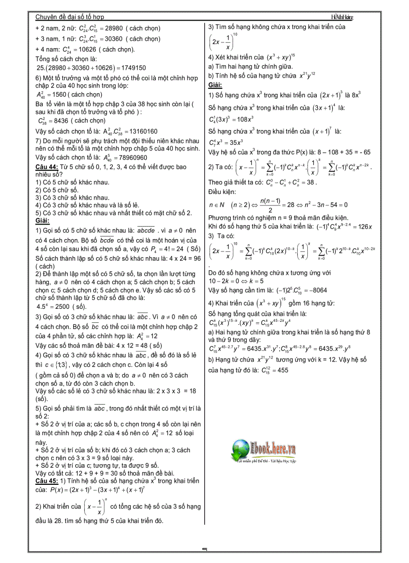 image for page Chuyên Đề Luyện Thi Đại Học Phần Giải Tích Tổ Hợp Thầy Hồ Văn Hoàng