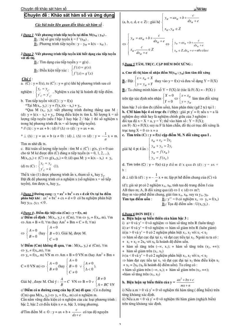 Chuyên Đề Luyện Thi Đại Học Phần Khảo Sát Hàm Số Thầy Hồ Văn Hoàng