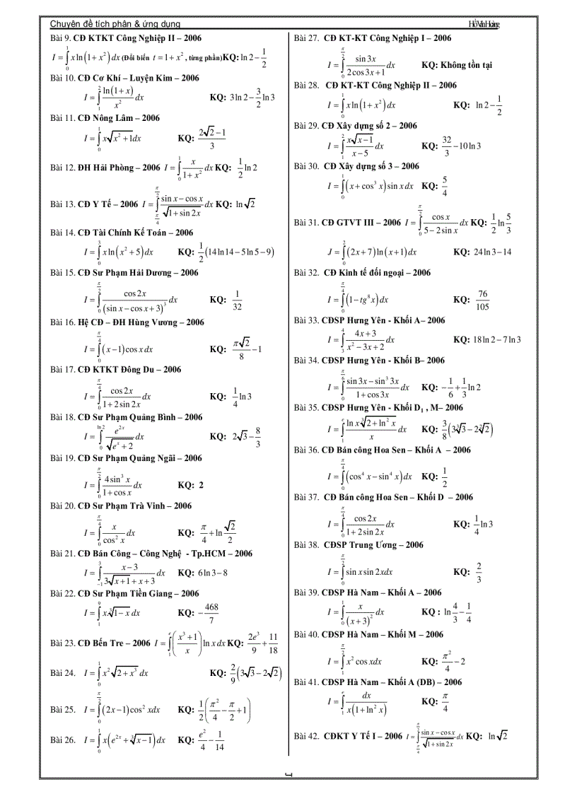 image for page Chuyên Đề Luyện Thi Đại Học Phần Tích Phân Thầy Hồ Văn Hoàng