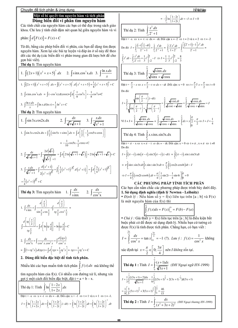 image for page Chuyên Đề Luyện Thi Đại Học Phần Tích Phân Thầy Hồ Văn Hoàng