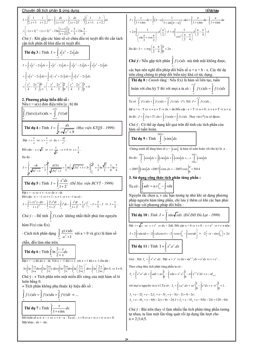 image for page Chuyên Đề Luyện Thi Đại Học Phần Tích Phân Thầy Hồ Văn Hoàng