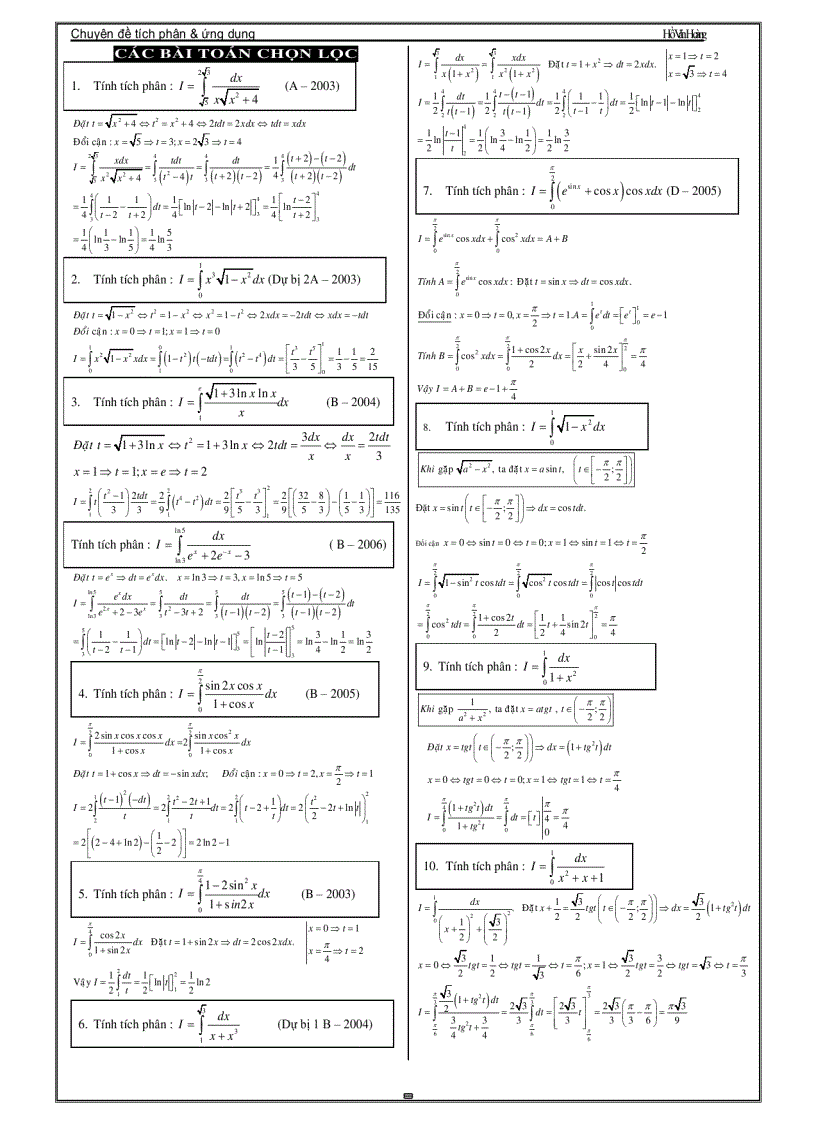 image for page Chuyên Đề Luyện Thi Đại Học Phần Tích Phân Thầy Hồ Văn Hoàng