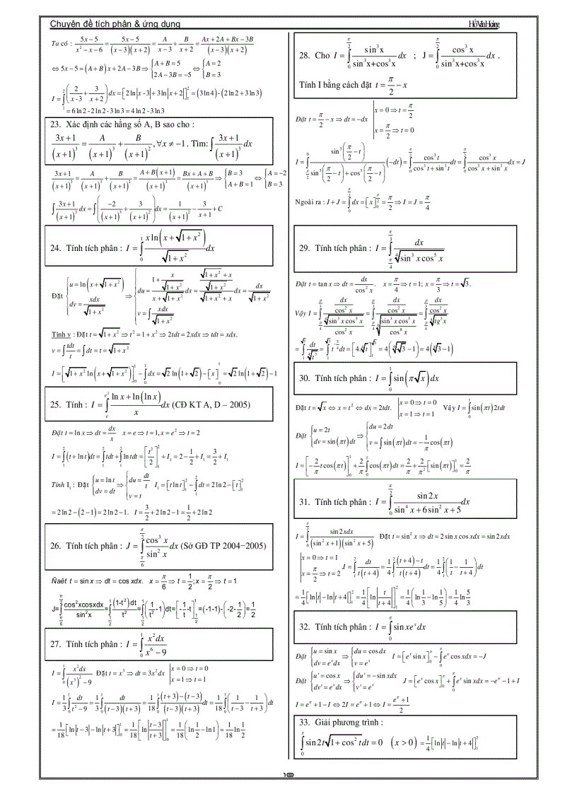 image for page Chuyên Đề Luyện Thi Đại Học Phần Tích Phân Thầy Hồ Văn Hoàng