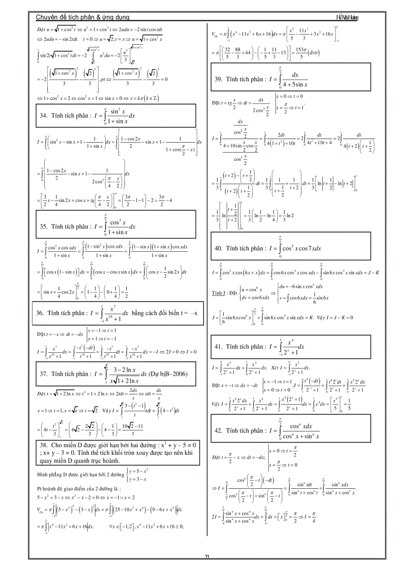 image for page Chuyên Đề Luyện Thi Đại Học Phần Tích Phân Thầy Hồ Văn Hoàng