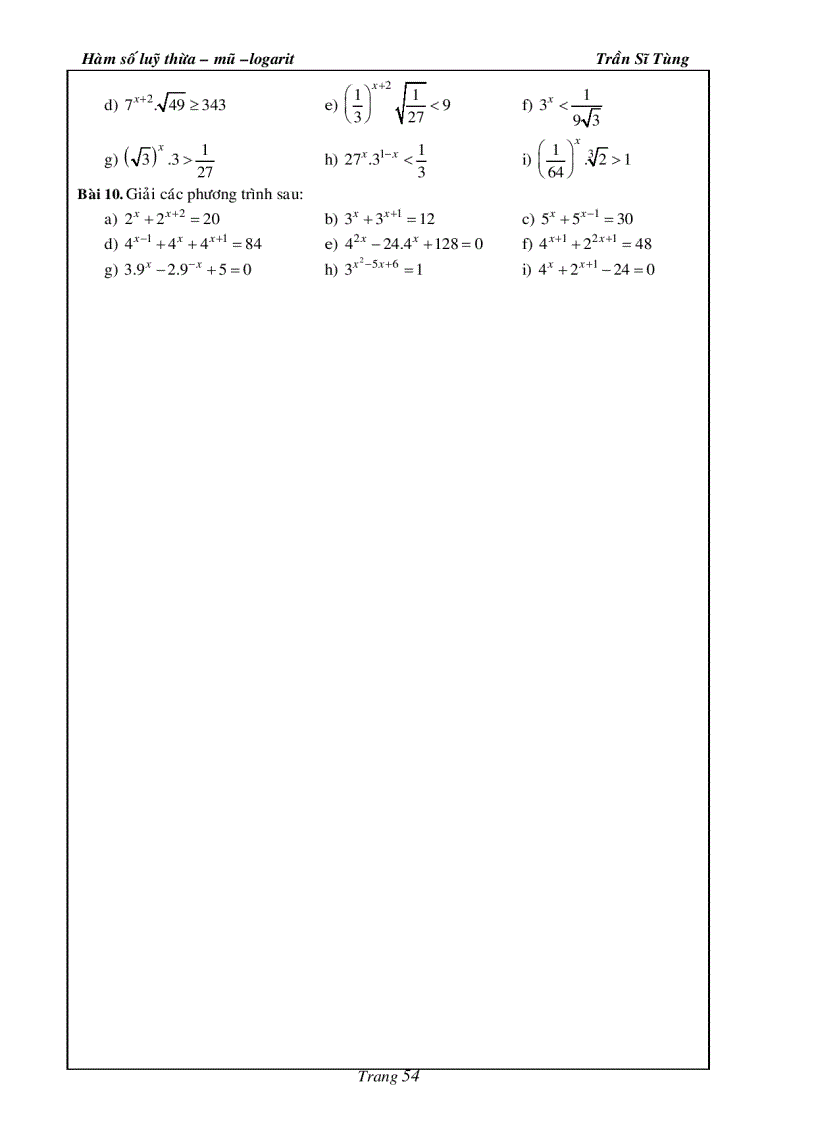 Bài Tập Giải Tích 12 Hàm Số Luỹ Thừa Mũ Logarit Thầy Trần Sĩ Tùng
