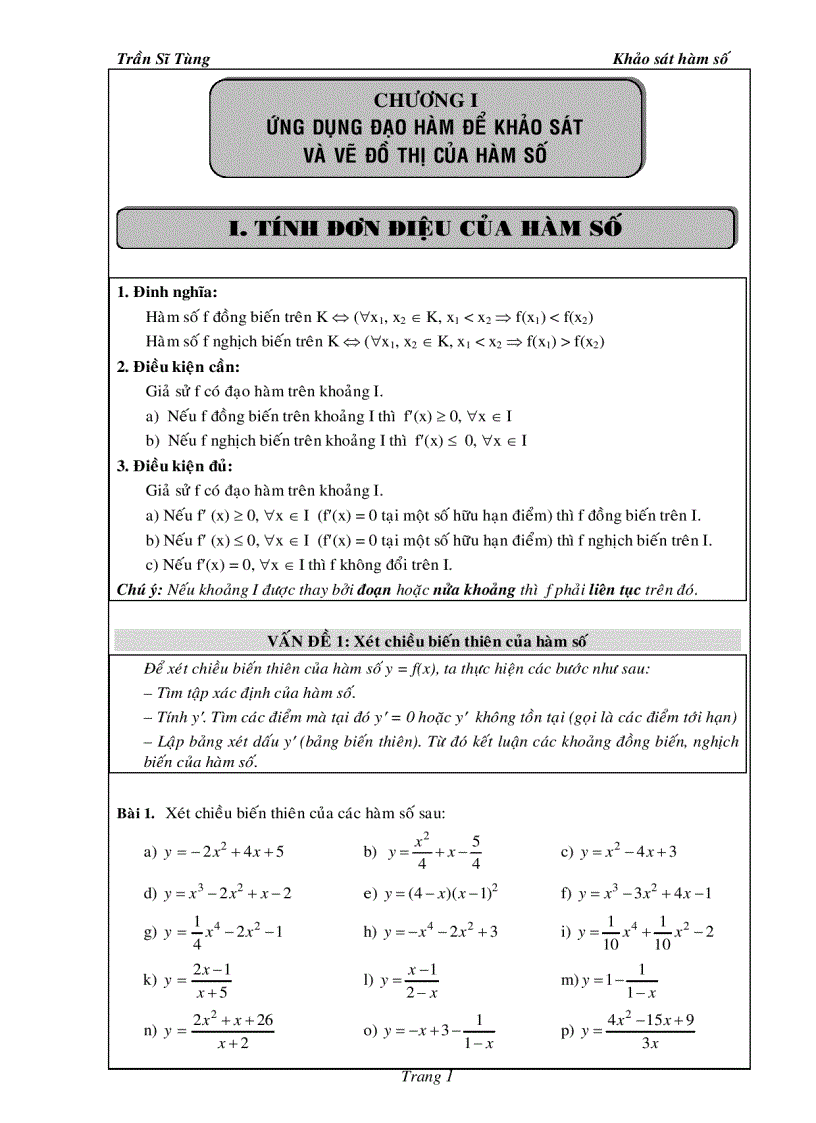 image for page Bài Tập Giải Tích 12 Khảo Sát Hàm Số Thầy Trần Sĩ Tùng