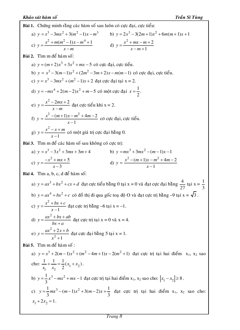 image for page Bài Tập Giải Tích 12 Khảo Sát Hàm Số Thầy Trần Sĩ Tùng
