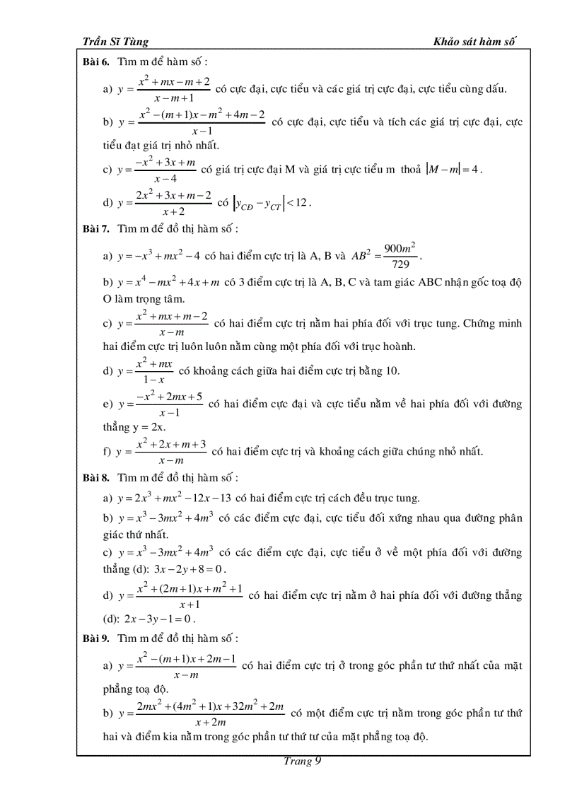 image for page Bài Tập Giải Tích 12 Khảo Sát Hàm Số Thầy Trần Sĩ Tùng