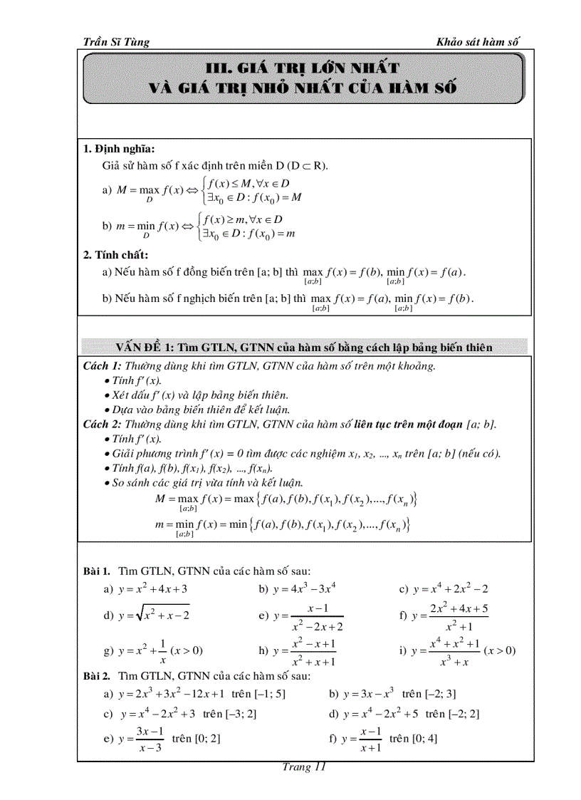 image for page Bài Tập Giải Tích 12 Khảo Sát Hàm Số Thầy Trần Sĩ Tùng