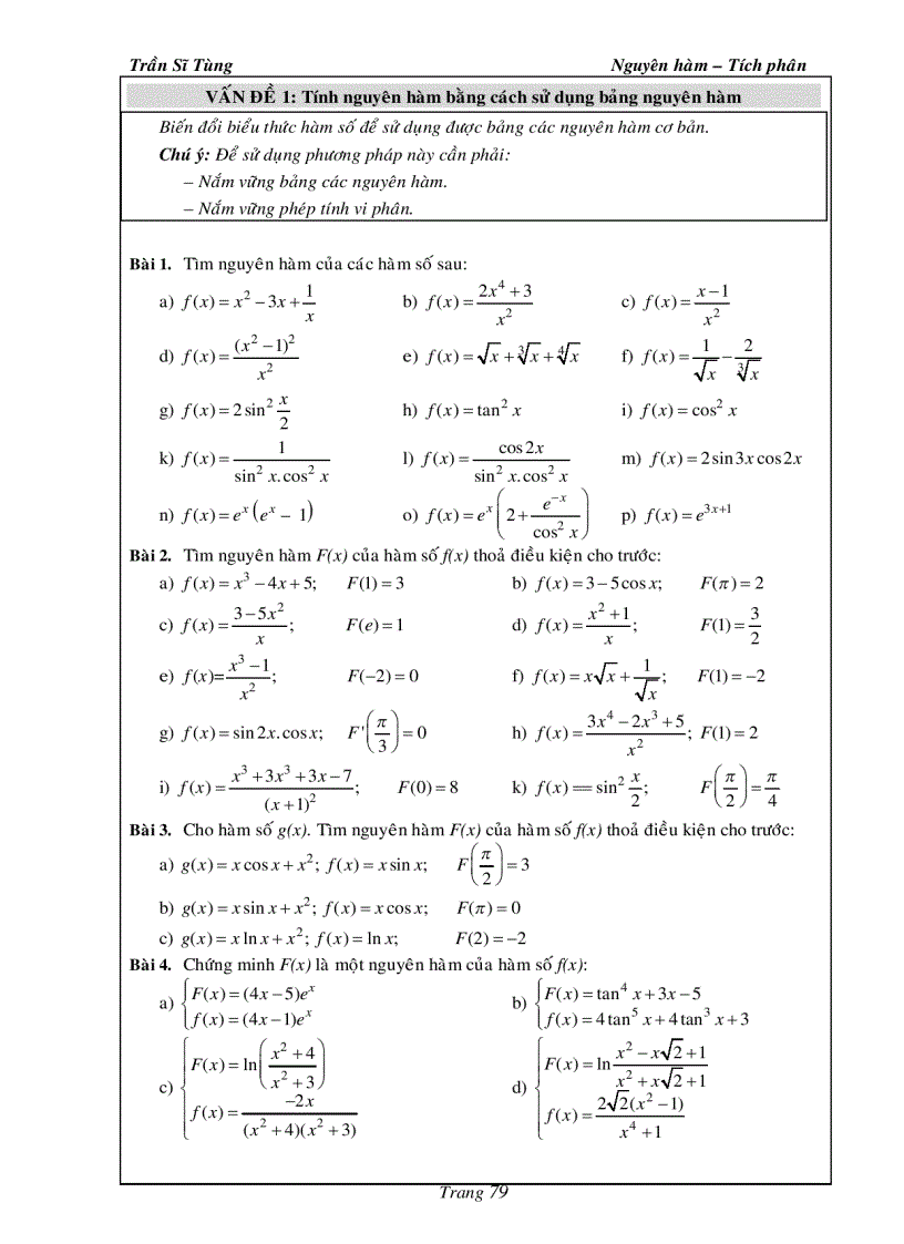 image for page Bài Tập Giải Tích 12 Nguyên Hàm Tích Phân Thầy Trần Sĩ Tùng