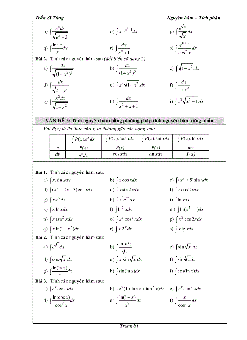 image for page Bài Tập Giải Tích 12 Nguyên Hàm Tích Phân Thầy Trần Sĩ Tùng