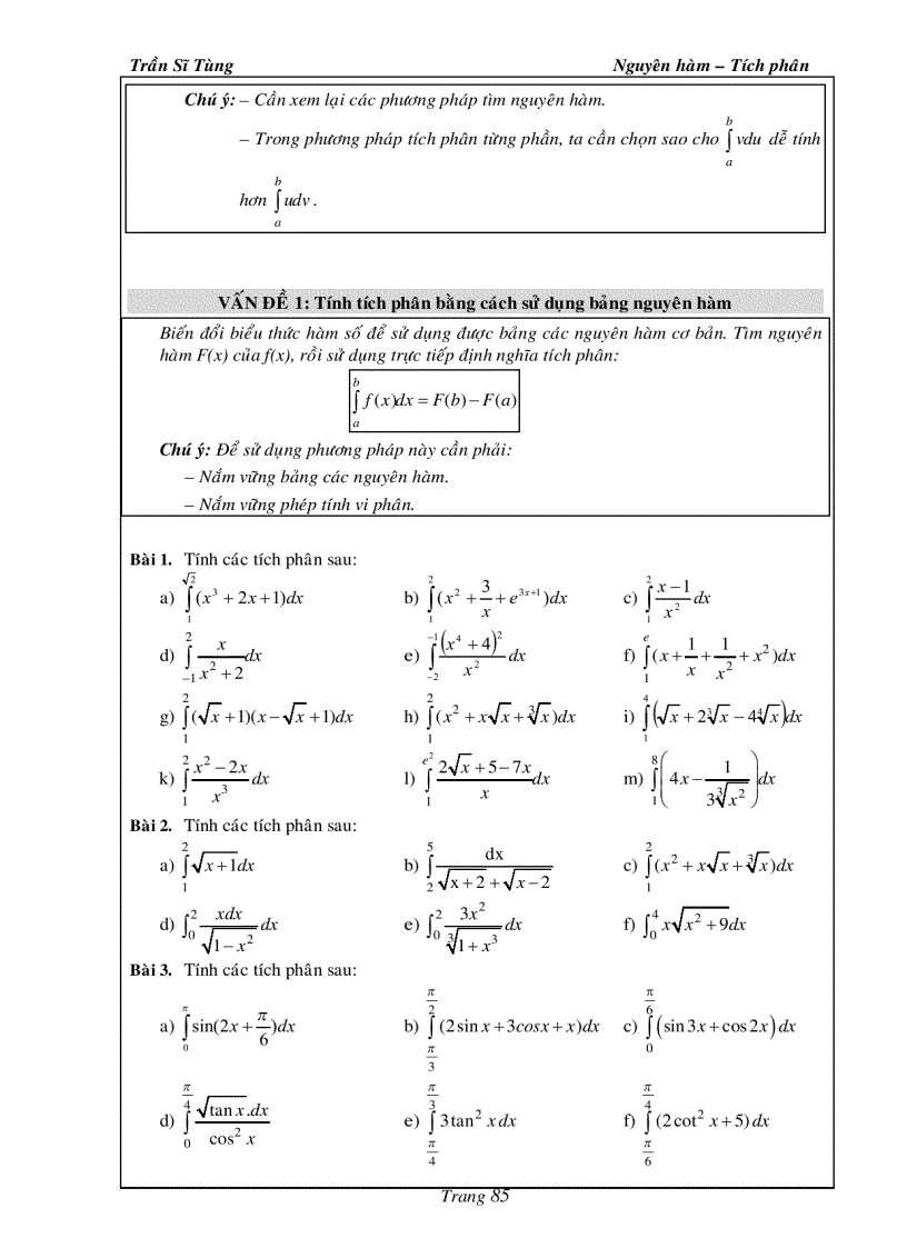 image for page Bài Tập Giải Tích 12 Nguyên Hàm Tích Phân Thầy Trần Sĩ Tùng