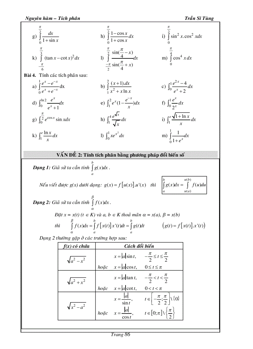 image for page Bài Tập Giải Tích 12 Nguyên Hàm Tích Phân Thầy Trần Sĩ Tùng