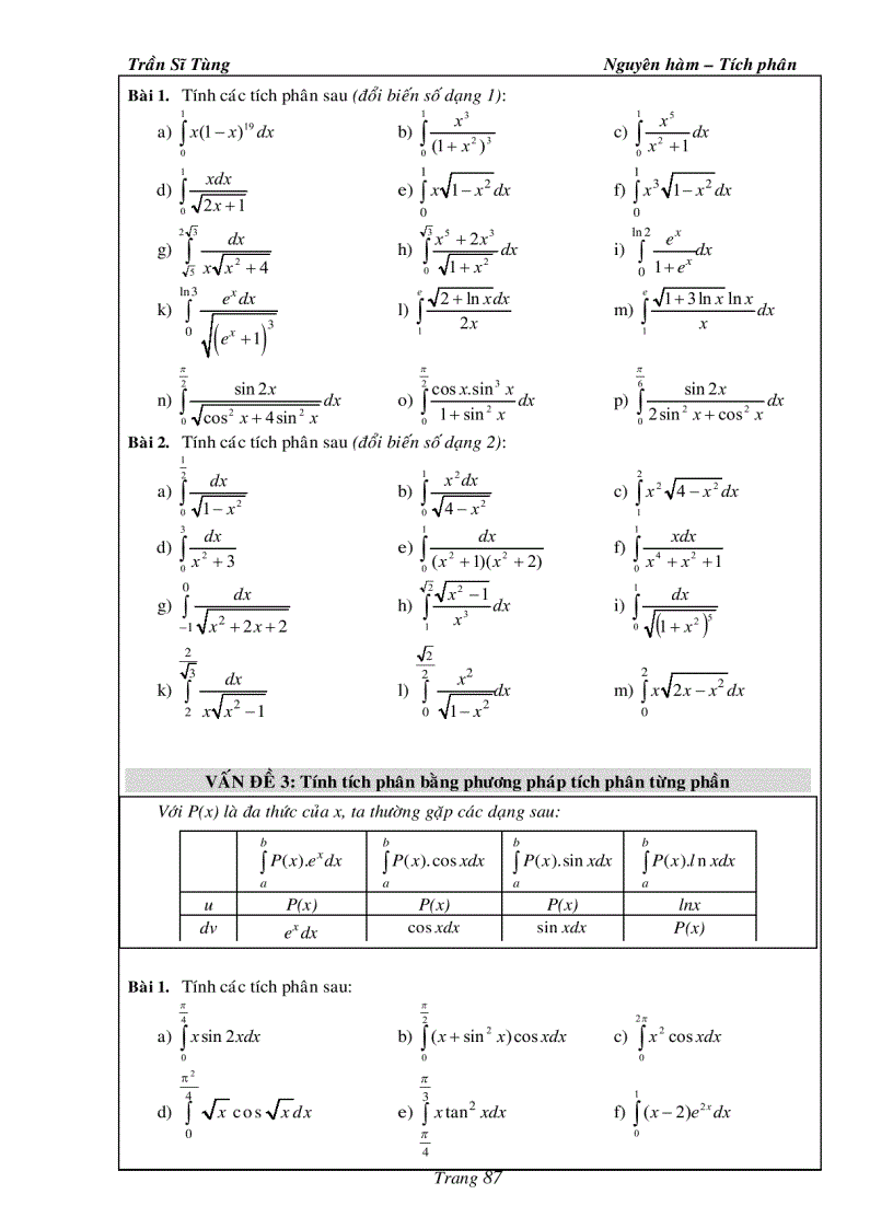 image for page Bài Tập Giải Tích 12 Nguyên Hàm Tích Phân Thầy Trần Sĩ Tùng