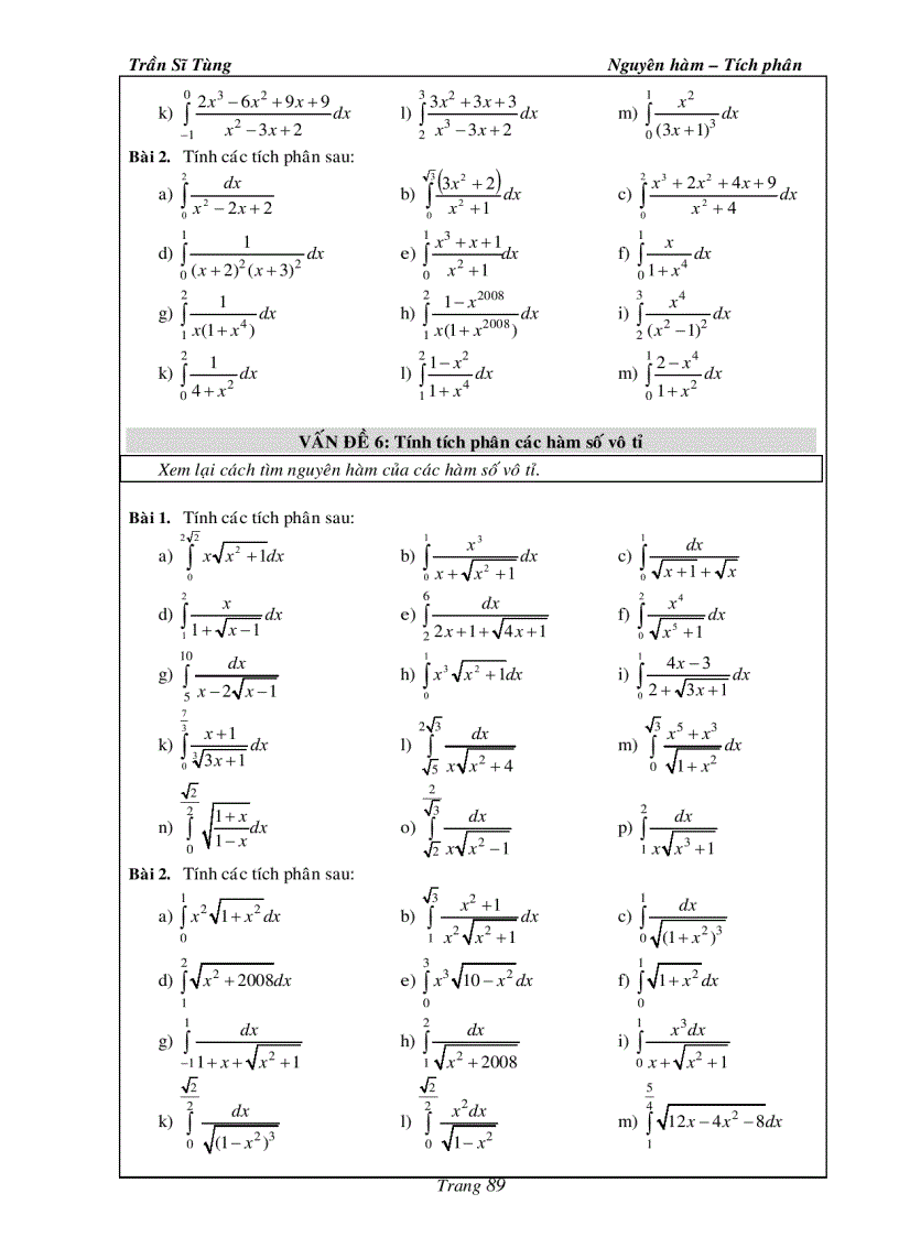 image for page Bài Tập Giải Tích 12 Nguyên Hàm Tích Phân Thầy Trần Sĩ Tùng