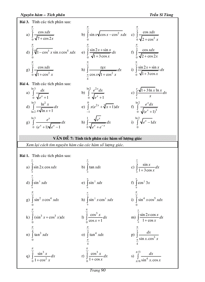 image for page Bài Tập Giải Tích 12 Nguyên Hàm Tích Phân Thầy Trần Sĩ Tùng