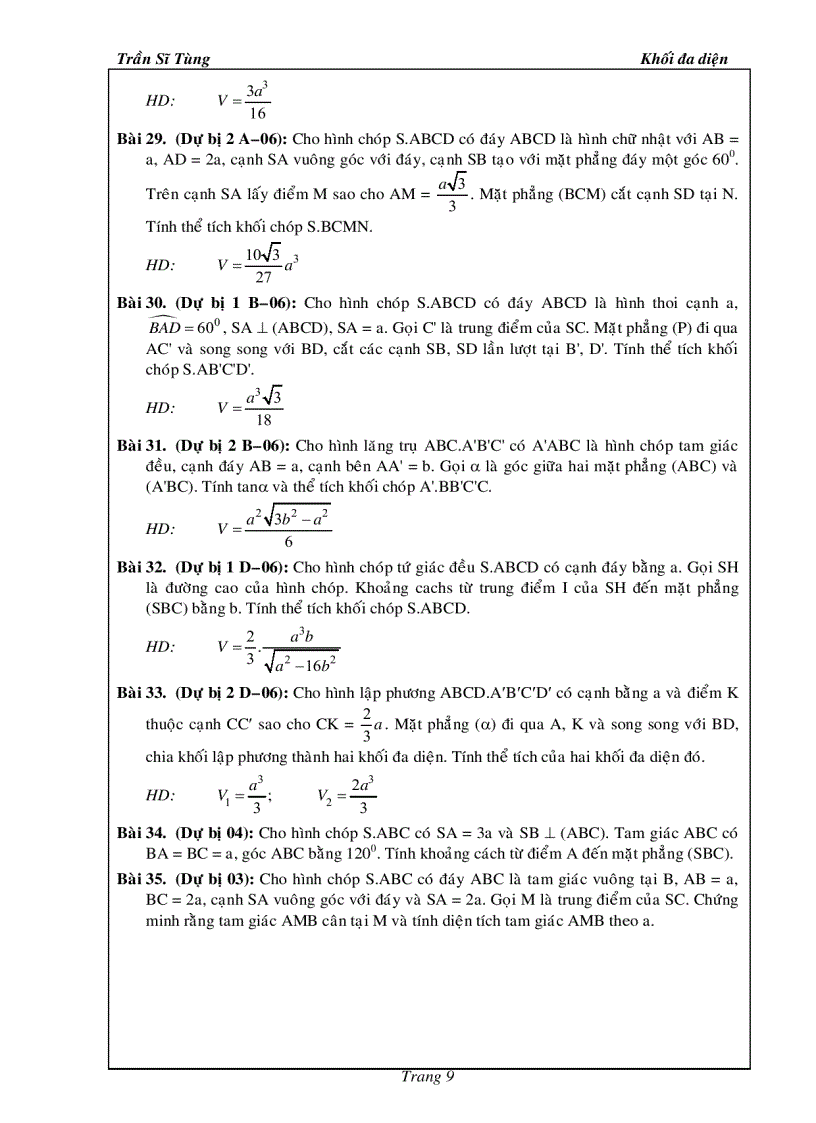 image for page Bài Tập Hình Học 12 Khối Đa Diện Thầy Trần Sĩ Tùng