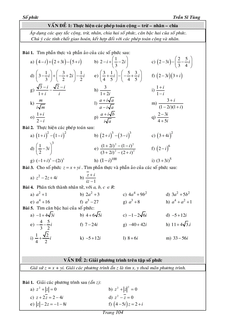 image for page Bài Tập Giải Tích 12 Số Phức Thầy Trần Sĩ Tùng
