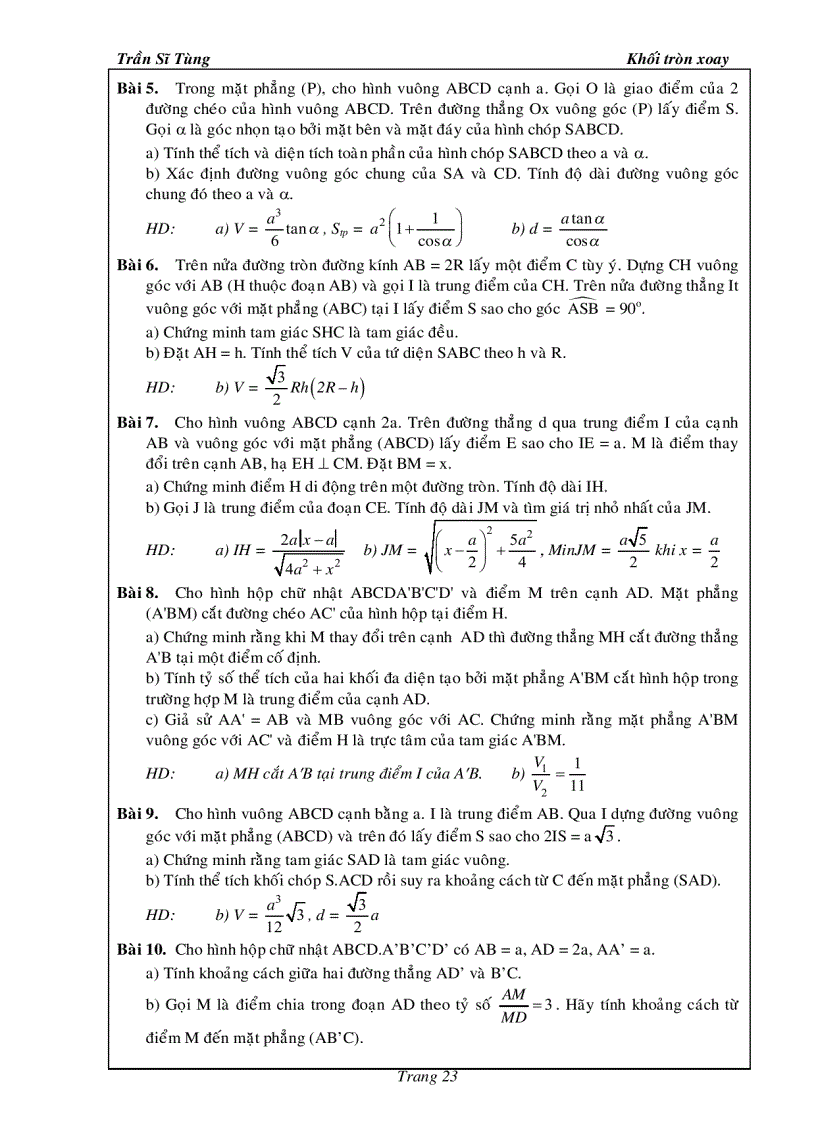image for page Bài Tập Hình Học 12 Khối Tròn Xoay Thầy Trần Sĩ Tùng