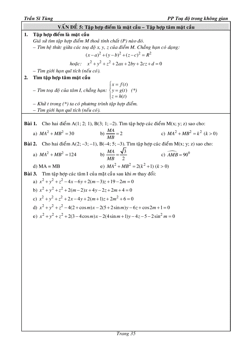 image for page Bài Tập Hình Học 12 Phương Pháp Toạ Độ Trong Không Gian Thầy Trần Sĩ Tùng