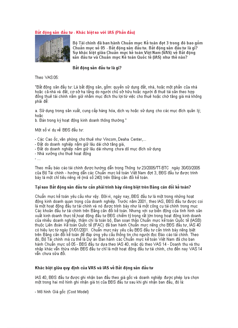 image for page Bất động sản đầu tư Khác biệt so với IAS