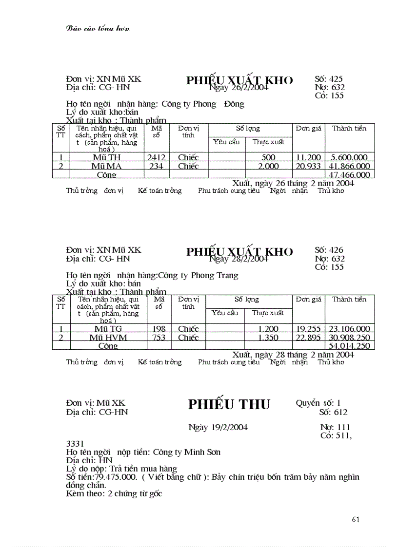 image for page Báo cáo tổng hợp các nghiệp vụ thanh toán