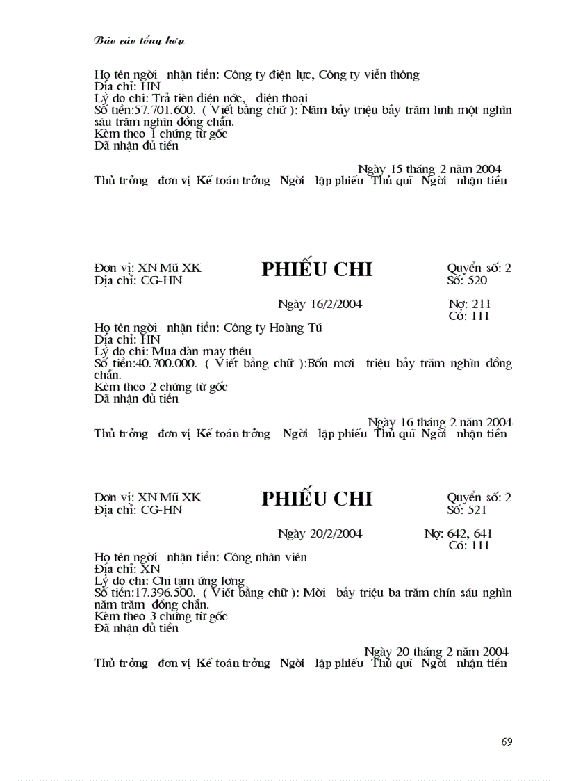 image for page Báo cáo tổng hợp các nghiệp vụ thanh toán