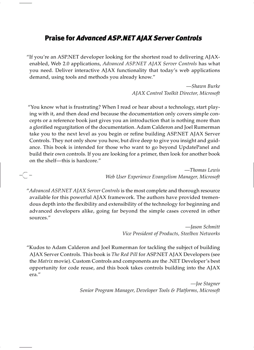 image for page Praise for Advanced ASP NET AJAX Server Controls