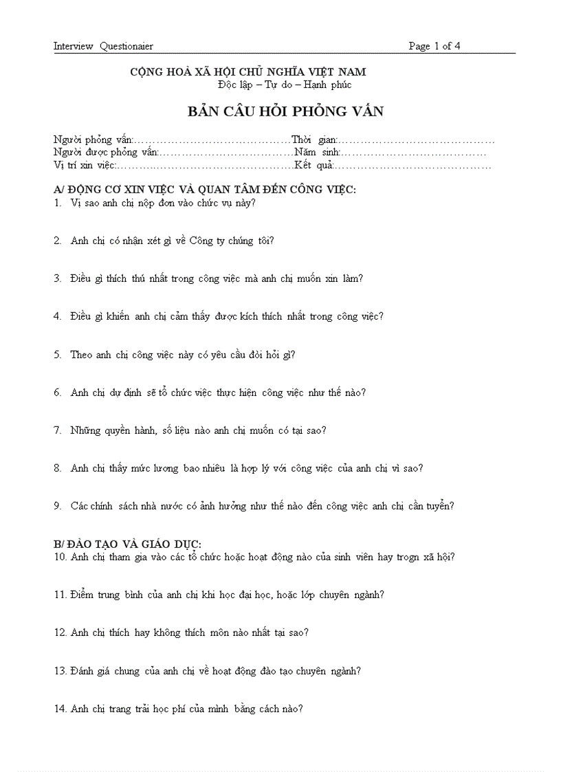 image for page Mẫu bản câu hỏi phỏng vấn