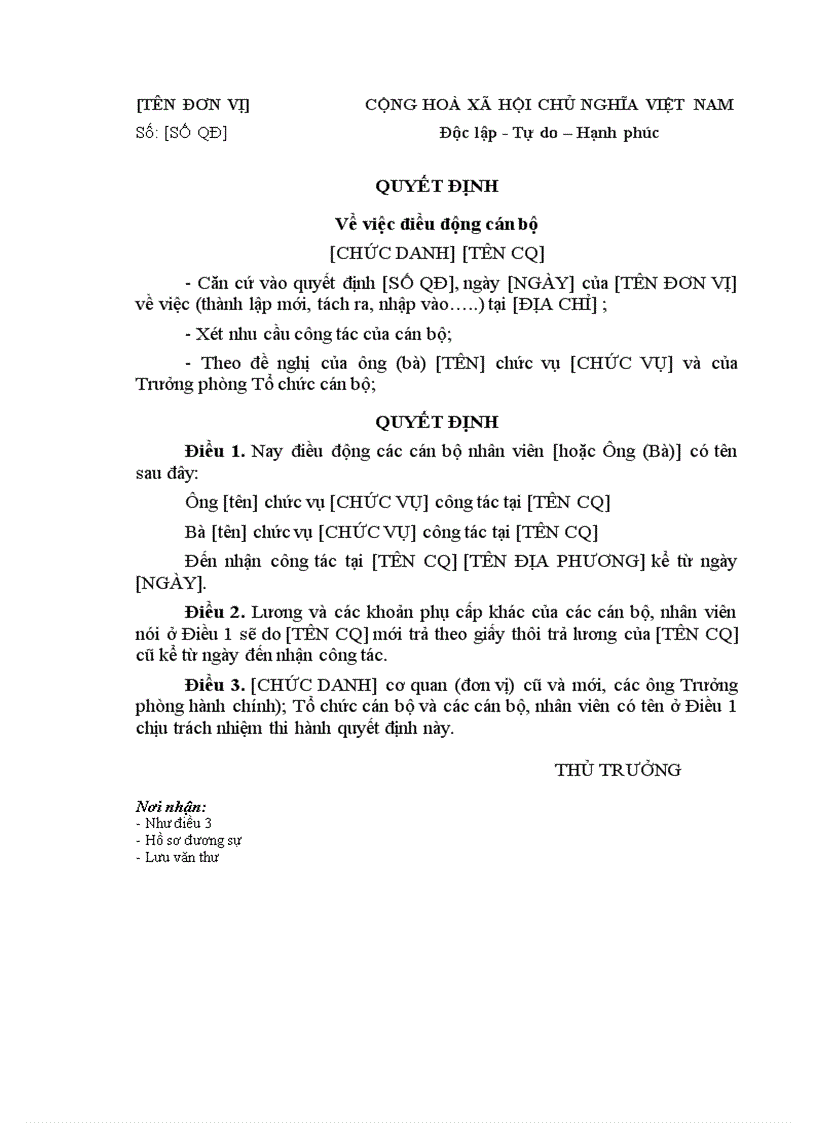 image for page Quyết định điều động cán bộ