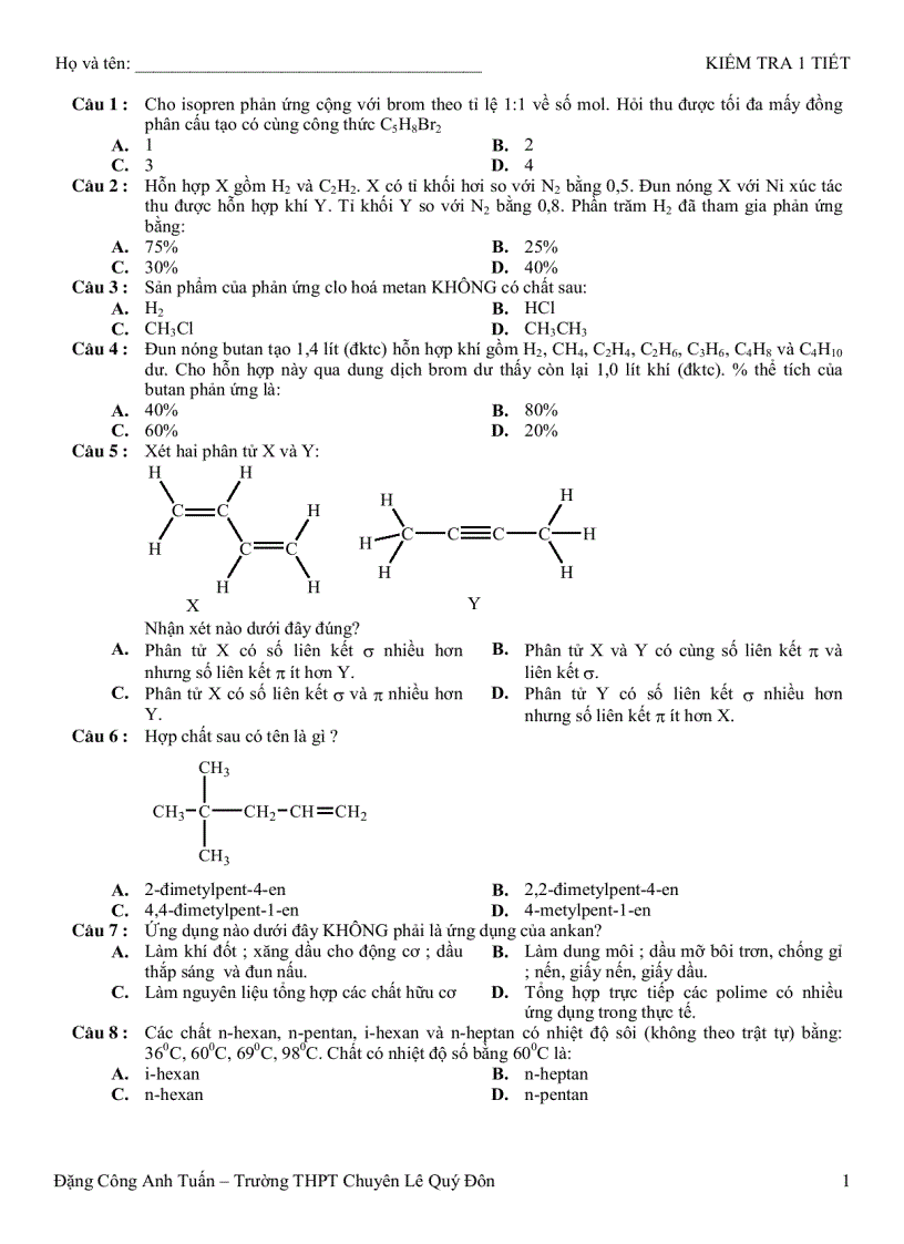 image for page Kiểm tra 1 tiết môn Hóa 12 THPT Chuyên Lê Quý Đôn Khánh Hòa 2009