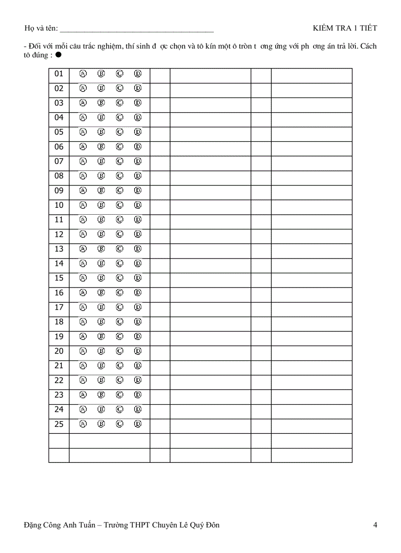 Kiểm tra 1 tiết môn Hóa 12 THPT Chuyên Lê Quý Đôn Khánh Hòa 2009