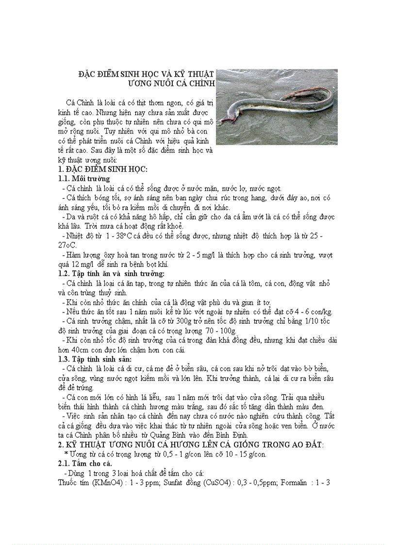 image for page Đăc điêm sinh học và kỹ thuật ương nuôi cá chìṇh 1